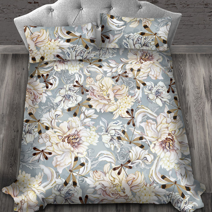 Copripiumino matrimoniale - Peonie e Libellule